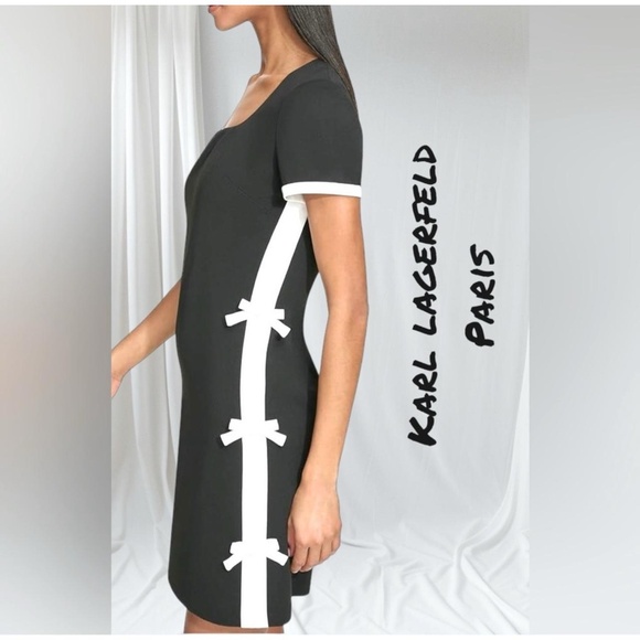 Karl Lagerfeld Dresses & Skirts - KARL LAGERFELD Women's Shift Mini Dress Size 6 Square Neck Bow Professional